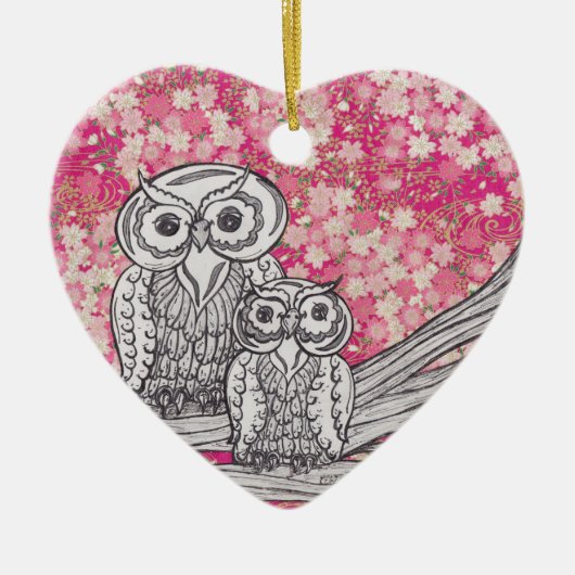Chinesisches Papier-Eulen 4 Keramikornament (Vorne)