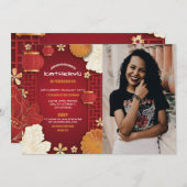 Chinesisches Party zum Geburtstag Foto-Restaurant Einladung (Vorne/Hinten)