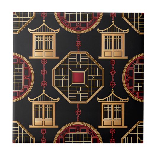 Chinesisches Pavillon-Gittermuster Fliese (Vorderseite)