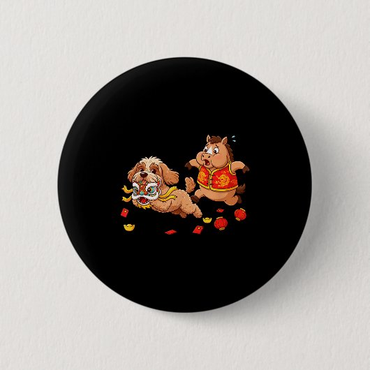 Chinesisches Pferd Apoo Lustige Kinder Herren Dame Button (Vorderseite)