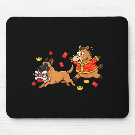 Chinesisches Pferd Belgischer Malinois Männer Frau Mousepad (Vorne)