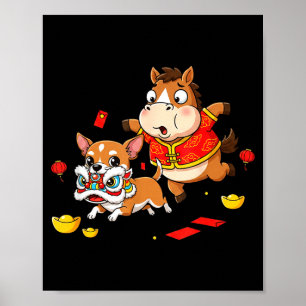 Chinesisches Pferd Chihuahua Lustiges Kind Männer  Poster