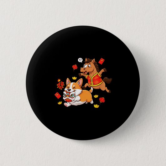 Chinesisches Pferd Corgi Lustige Kinder Männer Fra Button (Vorderseite)