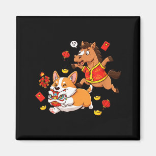Chinesisches Pferd Corgi Lustige Kinder Männer Fra Magnet