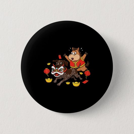 Chinesisches Pferd Deutscher Kurzhaariger Hund Glü Button (Vorderseite)