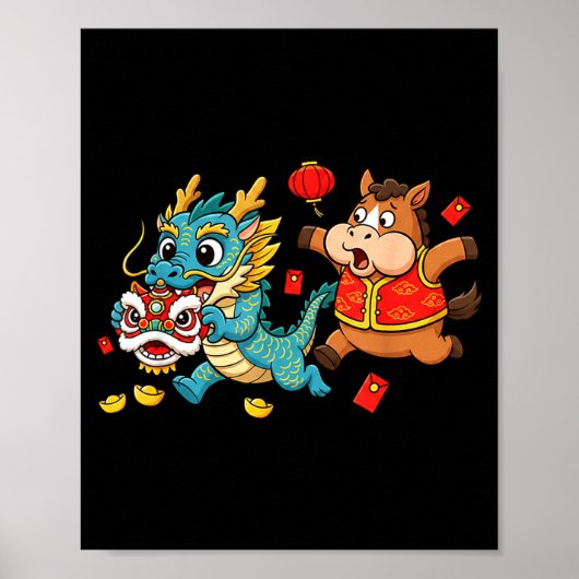 Chinesisches Pferd Drache Lustig Kinder Männer Fra Poster (Vorne)