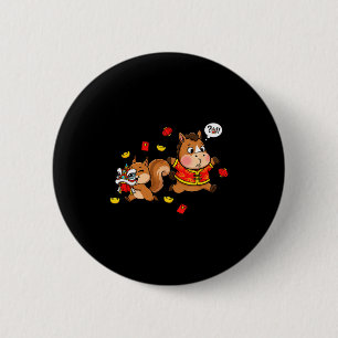 Chinesisches Pferd Eichhörnchen Lustig Kinder Männ Button