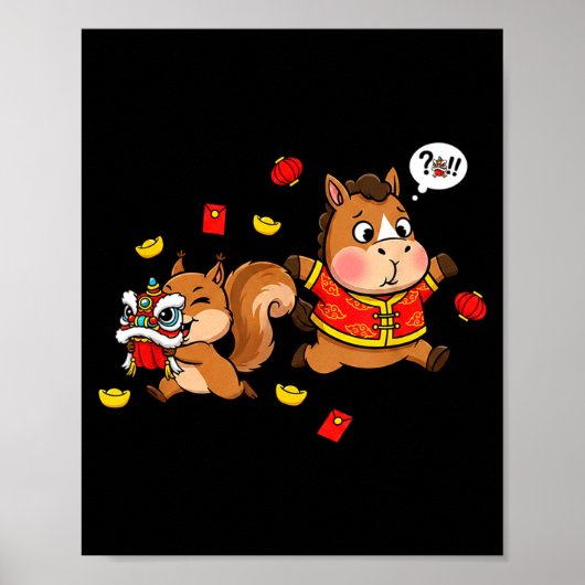 Chinesisches Pferd Eichhörnchen Lustig Kinder Männ Poster (Vorne)