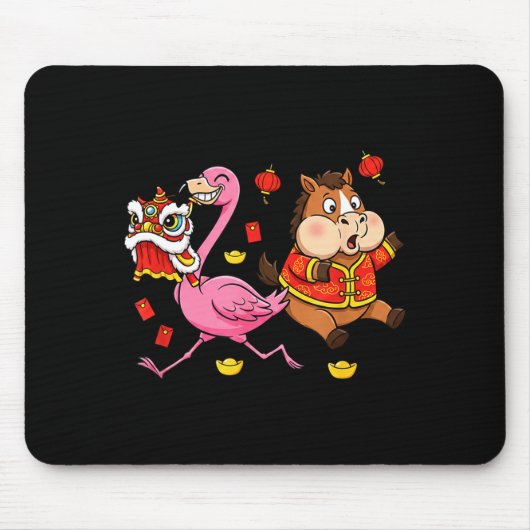 Chinesisches Pferd Flamingo Lustig Kinder Männer F Mousepad (Vorne)
