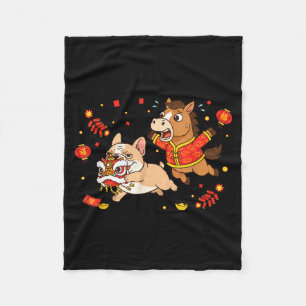 Chinesisches Pferd Französische Bulldogge Kinder M Fleecedecke