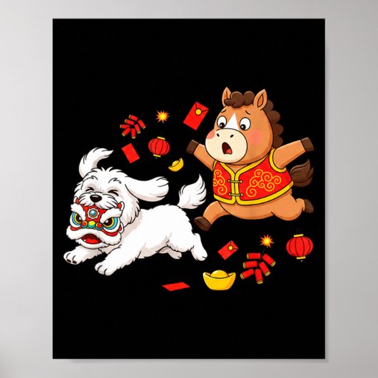 Chinesisches Pferd Havanese Lustig Kinder Männer F Poster (Vorne)