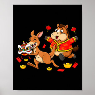 Chinesisches Pferd Känguru Lustige Kinder Männer F Poster