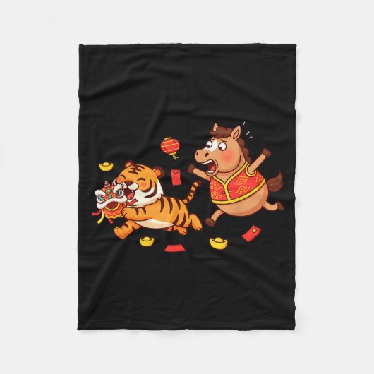 Chinesisches Pferd Lustiger Tiger Kinder Herren Da Fleecedecke (Vorderseite)