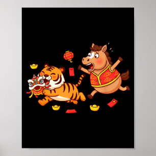 Chinesisches Pferd Lustiger Tiger Kinder Herren Da Poster