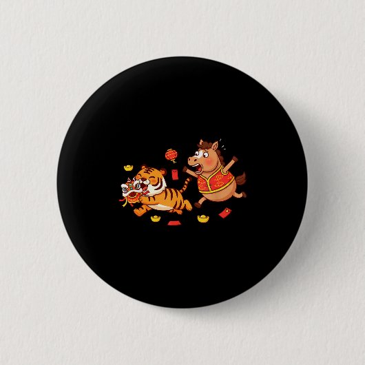 Chinesisches Pferd Lustiger Tiger Kinder Männer Fr Button (Vorderseite)