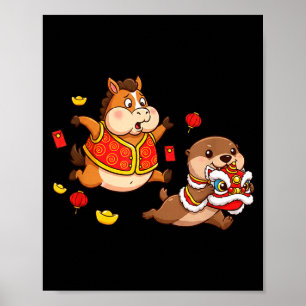Chinesisches Pferd Otter Lustig Kinder Männer Frau Poster