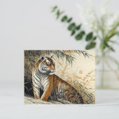 Chinesisches Pinselbild Tiger Postkarte (Stehend Vorderseite)