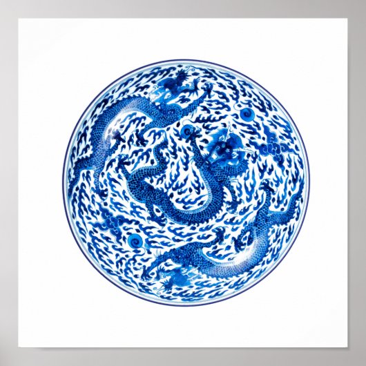 Chinesisches Plättchen, Kobalt-blaue Drachen Poster (Vorne)