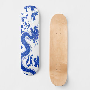 Chinesisches Porzellan-Drache Skate Deck, Blau & W Skateboard