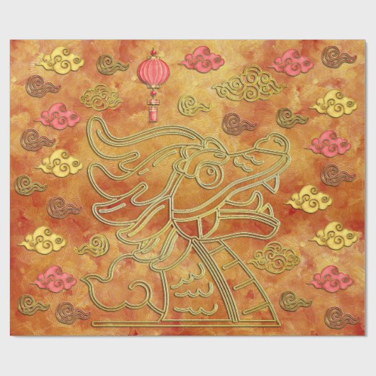 Chinesisches Rotes Gold Neujahr des Drachen 2024 Geschenkpapier (Flach)