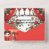 Chinesisches Rotes Laterne Altes Gebäude Hochzeits All In One Einladung (Rückseite)