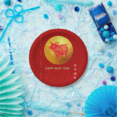 Chinesisches Schwein-Jahr-roter GoldPapercut Pappteller (Party)
