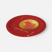 Chinesisches Schwein-Jahr-roter GoldPapercut Pappteller (Schrägansicht)