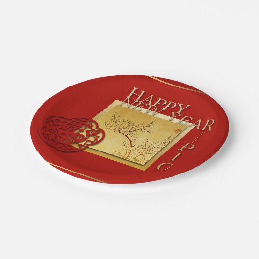 Chinesisches Schweinefleisch im Frühjahr 2019 Pappteller (Schrägansicht)