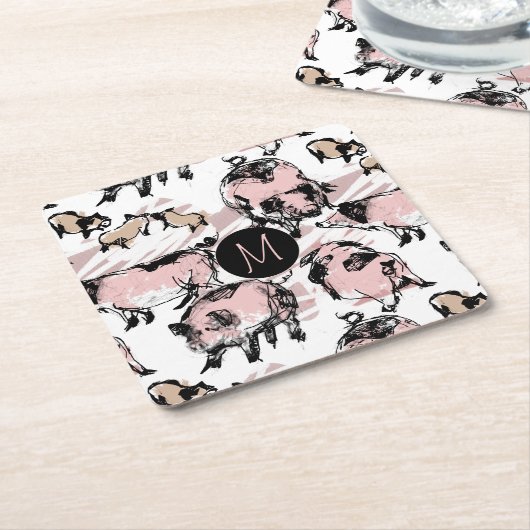 Chinesisches Schweinejahr 2019 Original Monogramm  Rechteckiger Pappuntersetzer (angewinkelt)