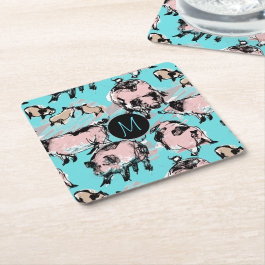 Chinesisches Schweinejahr 2019 Originale Monogramm Rechteckiger Pappuntersetzer (angewinkelt)