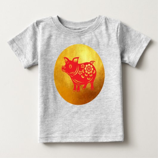 Chinesisches Schweinejahr 2019 Papercut Red Baby T Baby T-shirt (Vorderseite)