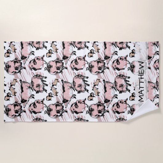 Chinesisches Schweinejahr Original zeichnend Name Strandtuch (Vorderseite)