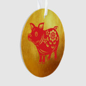 Chinesisches Schweinejahr Red Papercut Gold R Orna Ornament (Vorderseite)
