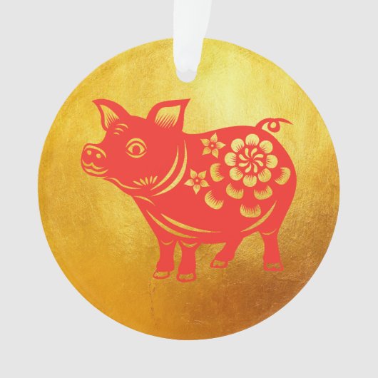Chinesisches Schweinejahr Red Papercut Gold R Orna Ornament (Vorderseite)