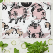 Chinesisches Schweinejahr Zodiac Original Monogram Geschirrtuch (Gefaltet)