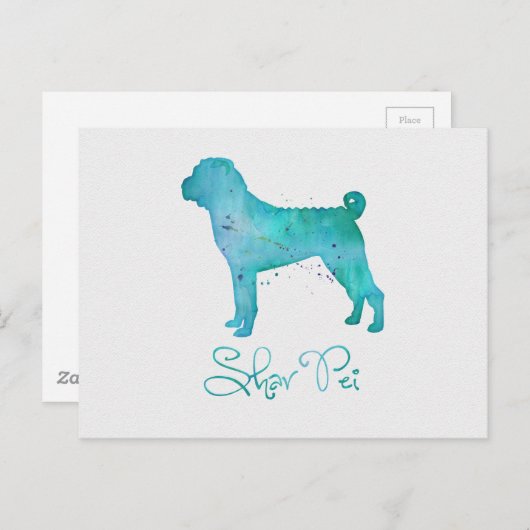 Chinesisches Shar Pei Watercolor-Design Postkarte (Vorne/Hinten)