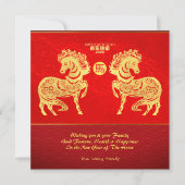 Chinesisches Silvesterpferd Doppelgoldenes Papier- Einladung (Vorderseite)