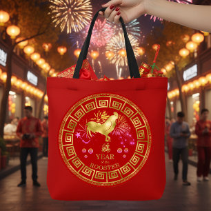 Chinesisches Sternzeichen Hahn Rot/Gold ID542 Tasche