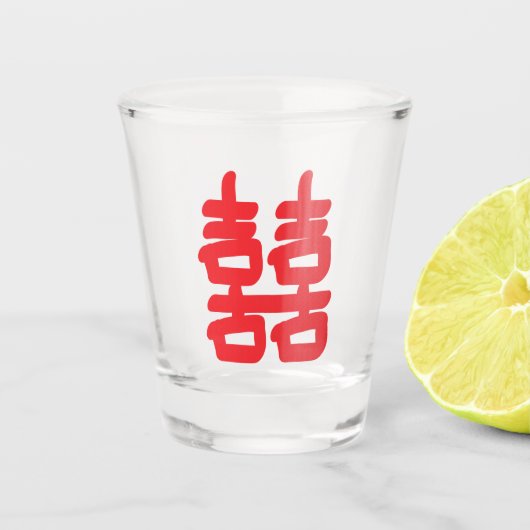 Chinesisches Symbol des doppelten Glücks Schnapsglas (Vorderseite)