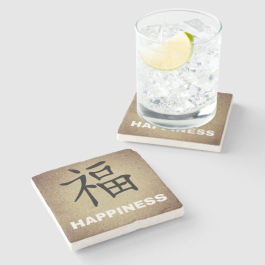 Chinesisches Symbol für Glücksteinfall-Untersetzer Steinuntersetzer (Seitenansicht)