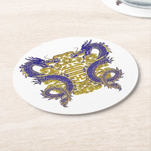 Chinesisches Symbol für Langlebigkeit und Drachen Runder Pappuntersetzer (Angewinkelt)