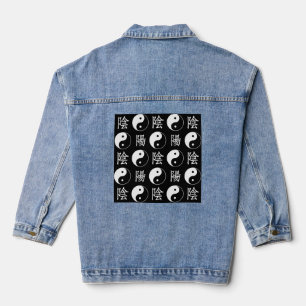 Chinesisches Textmuster für das Black Yinyang-Symb Jeansjacke