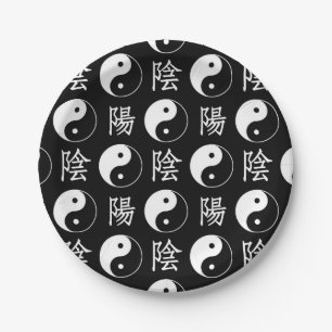 Chinesisches Textmuster für das Black Yinyang-Symb Pappteller