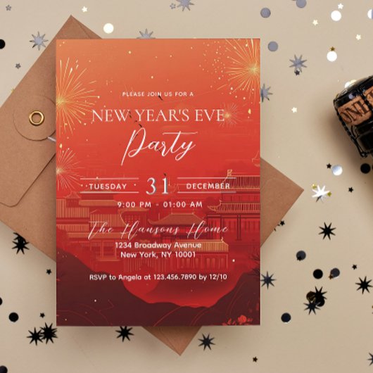 Chinesisches Thema Rotes Neujahrsfest-Party Einladung