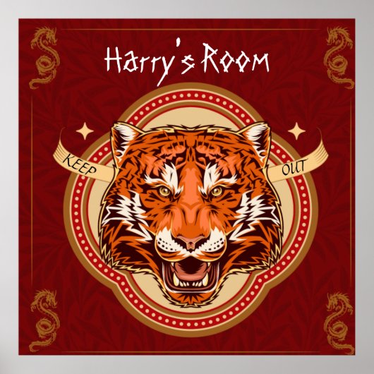 Chinesisches Thema Tiger Editable Poster (Vorne)