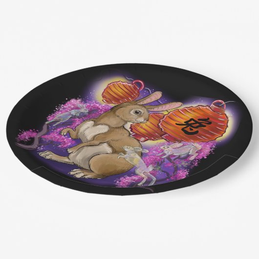 Chinesisches Tierjahr des Kaninchens Pappteller (Schrägansicht)