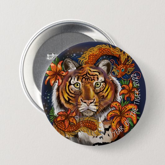 Chinesisches Tierjahr des Tigers Button (Vorne & Hinten)