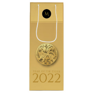 Chinesisches Tiger Jahr 2022 Elegant Monogram WGB Geschenktüte Für Weinflaschen