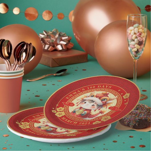 Chinesisches traditionelles Baby 100 Tage 百 日 Pappteller (Multi)