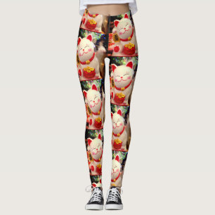 Chinesisches Viel Glück Waving White Cat Foto Stil Leggings
